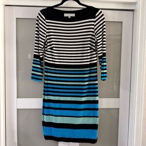 Trina Turk Women's Black and Blue Striped Dress